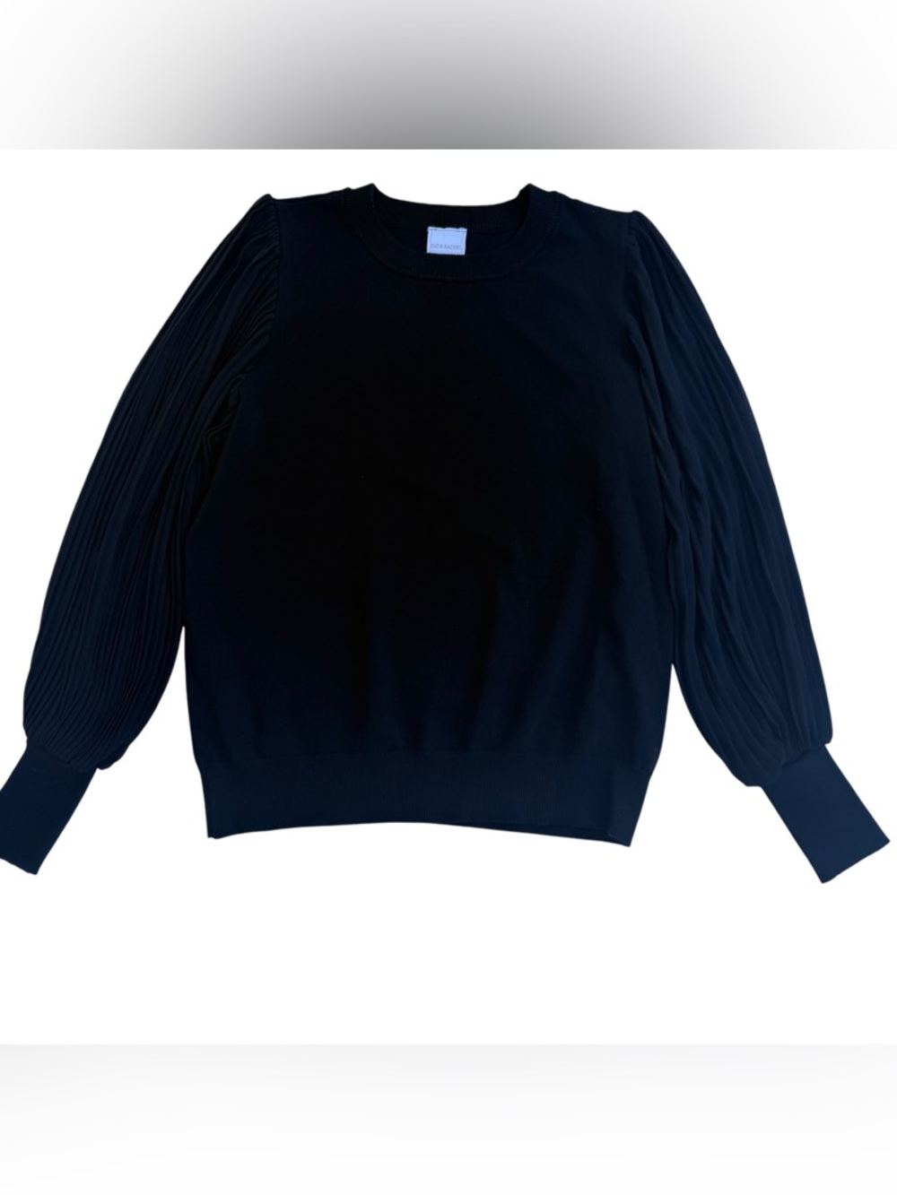 Zac & Rachel Black Pleated Balloon Sleeve Crew Sweater